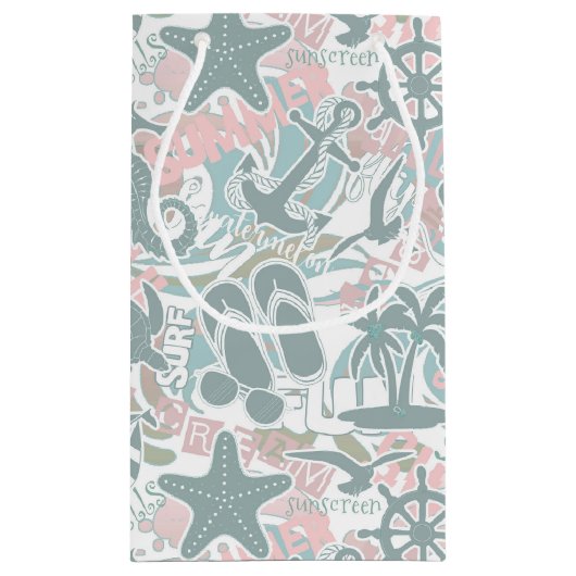 Nautical Beach Collage Sage ID840 Kleine Geschenktüte (Rückseite)