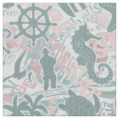 Nautical Beach Collage Sage ID840 Stoff (Nahaufnahme)
