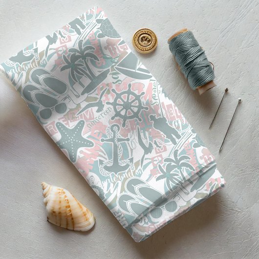 Nautical Beach Collage Sage ID840 Stoff