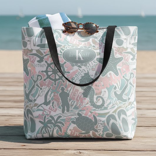 Nautical Beach Collage Sage ID840 Tasche