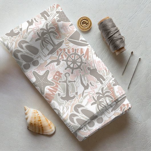Nautical Beach Collage Taupe ID840 Stoff
