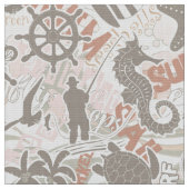 Nautical Beach Collage Taupe ID840 Stoff (Nahaufnahme)