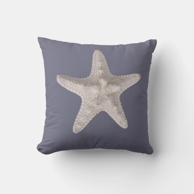Nautical Beach Dusty Blue White Starfish Kissen (Vorderseite)
