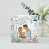 Nautical Beach | Einladung zum Hochzeitsessen Foto (Stehend Vorderseite)