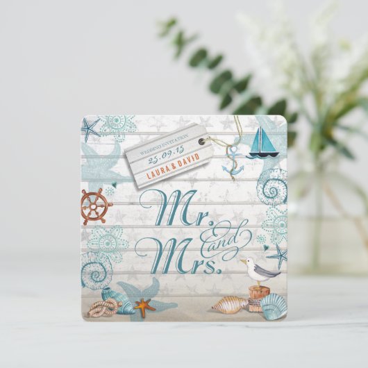 Nautical Beach | Einladung zur Hochzeit (Stehend Vorderseite)