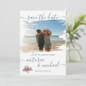 Nautical Beach Foto Save the Date Einladung (Stehend Vorderseite)