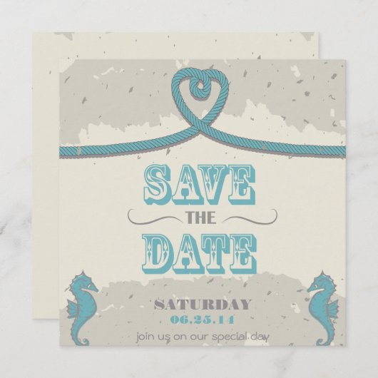 Nautical Beach Heart Knot Save the Date (Vorne/Hinten)