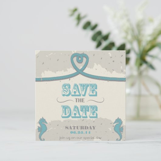 Nautical Beach Heart Knot Save the Date (Stehend Vorderseite)