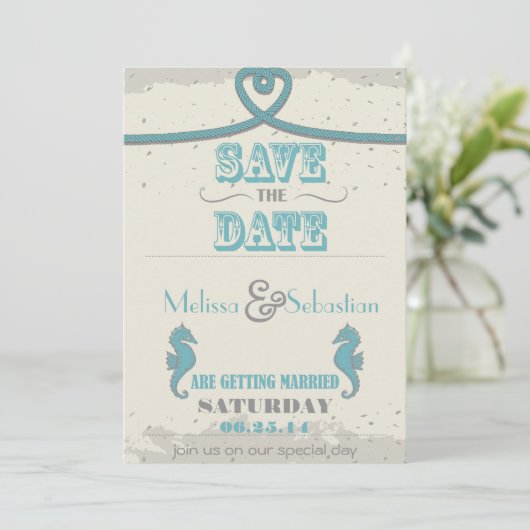 Nautical Beach Heart Knot Save the Date (Stehend Vorderseite)