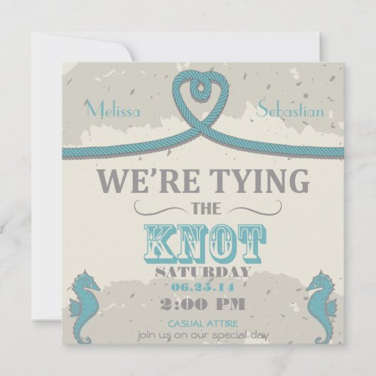 Nautical Beach Heart Knot Wedding Einladung (Vorderseite)