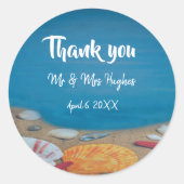 Nautical Beach Hochzeit danke Runder Aufkleber (Vorderseite)