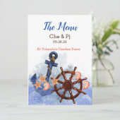 Nautical Beach Hochzeit individuell Menükarte (Stehend Vorderseite)