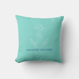 Nautical Beach House, Anchor, Minze Green Kissen