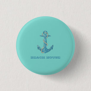 Nautical Beach House, Anker, Seil, Minze Green Button