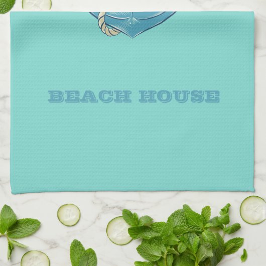 Nautical Beach House, Anker, Seil, Minze Green Geschirrtuch (Gefaltet)
