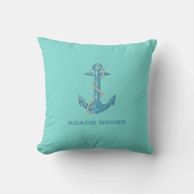 Nautical Beach House, Anker, Seil, Minze Green Kissen (Vorderseite)