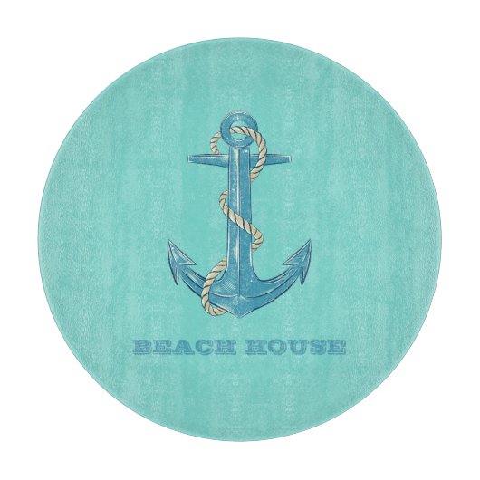Nautical Beach House, Anker, Seil, Minze Green Schneidebrett (Vorderseite)