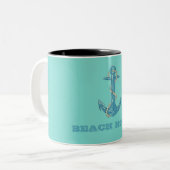 Nautical Beach House, Anker, Seil, Minze Green Zweifarbige Tasse (Vorderseite Links)