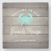 Nautical Beach House Aquamarin Crab Personalisiert Steinuntersetzer (Vorderseite)