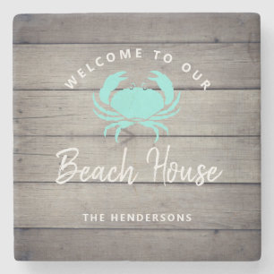 Nautical Beach House Aquamarin Crab Personalisiert Steinuntersetzer