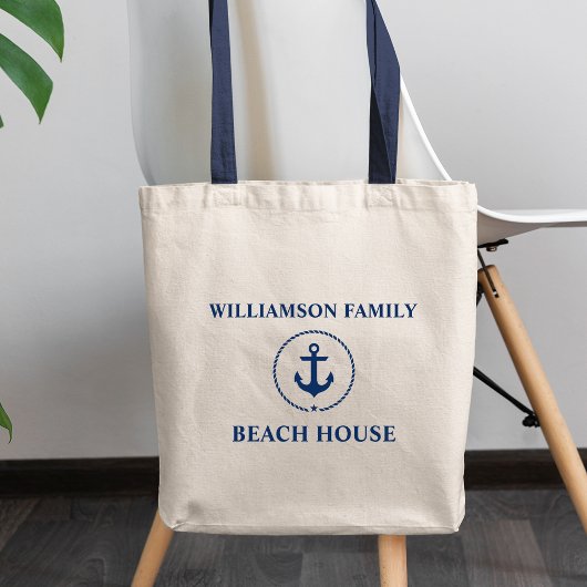 Nautical Beach House Blue Anchor Familienname Tragetasche