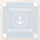 Nautical Beach House Familienname Anchor Navy Blue Glasuntersetzer (Rückseite)