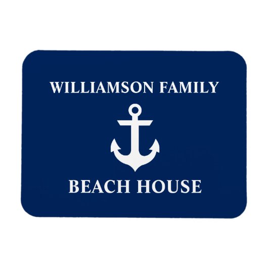 Nautical Beach House Familienname Anchor Navy Blue Magnet (Horizontal)