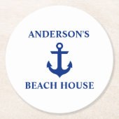 Nautical Beach House Familienname Anchor Runder Pappuntersetzer (Vorderseite)