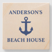Nautical Beach House Familienname Anchor Sandstone Steinuntersetzer (Vorderseite)