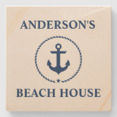 Nautical Beach House Familienname Blue Anchor Steinuntersetzer (Vorderseite)