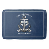 Nautical Beach House Familienname Est Ship Anchor Badematte (Vorderseite)