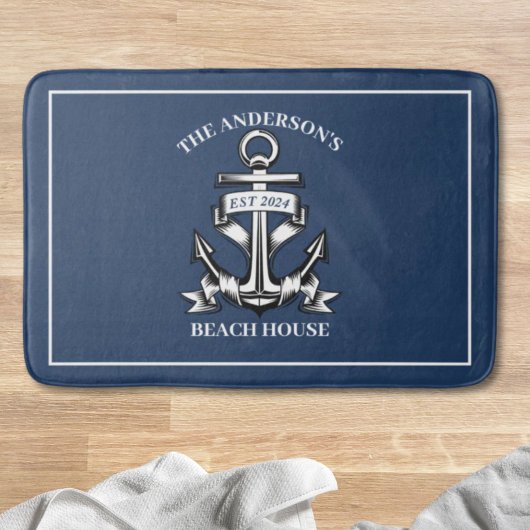 Nautical Beach House Familienname Est Ship Anchor Badematte