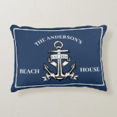 Nautical Beach House Familienname Est Ship Anchor Dekokissen (Vorderseite)