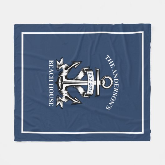 Nautical Beach House Familienname Est Ship Anchor Fleecedecke (Vorderseite (Horizontal))