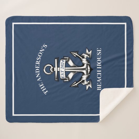 Nautical Beach House Familienname Est Ship Anchor Sherpadecke (Vorderseite (Horizontal))