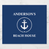 Nautical Beach House Name Anchor Navy Blue Bierflaschenetikett (Einzelnes Label)