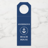 Nautical Beach House Name Anchor Navy Blue Flaschenanhänger (Vorderseite)