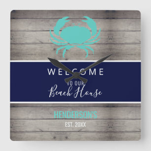 Nautical Beach House Rustikale Holzfamilie Quadratische Wanduhr