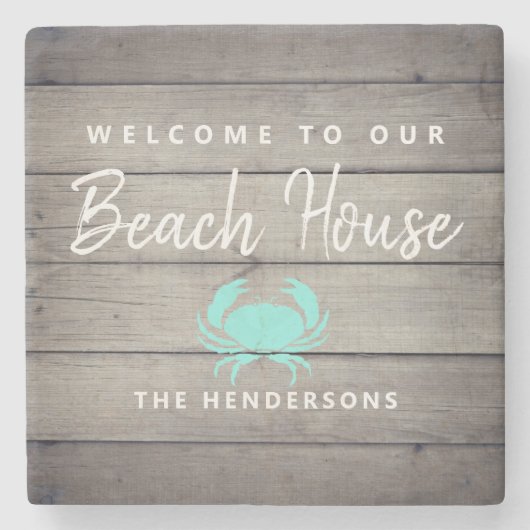 Nautical Beach House Rustikale Krabbe Personalisie Steinuntersetzer (Vorderseite)