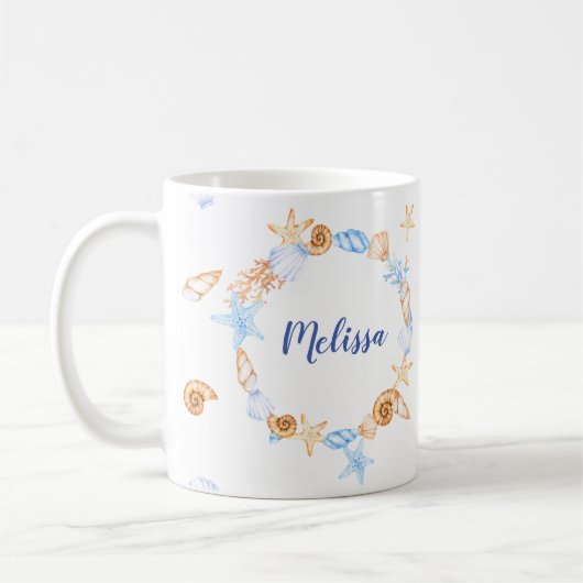 Nautical Beach Illustrations Personalisiert Monogr Kaffeetasse (Links)