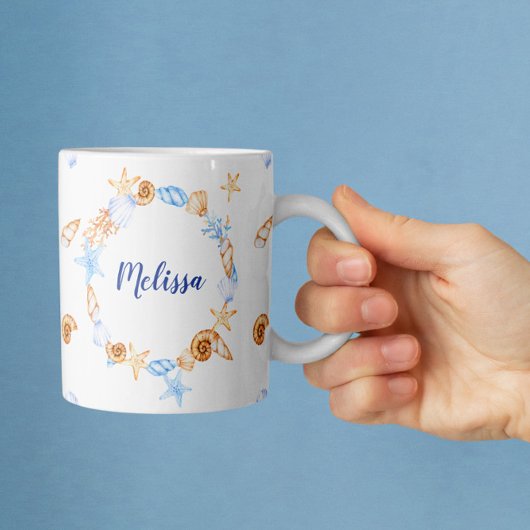 Nautical Beach Illustrations Personalisiert Monogr Kaffeetasse