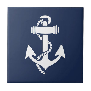 Nautical Beach ist ein weißer und blauer Anker Fliese
