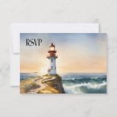 Nautical Beach Lighthouse Wedding RSVP Card Karte (Rückseite)