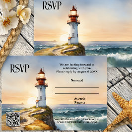 Nautical Beach Lighthouse Wedding RSVP Card Karte
