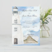 Nautical Beach mit Lighthouse Einladung (Stehend Vorderseite)