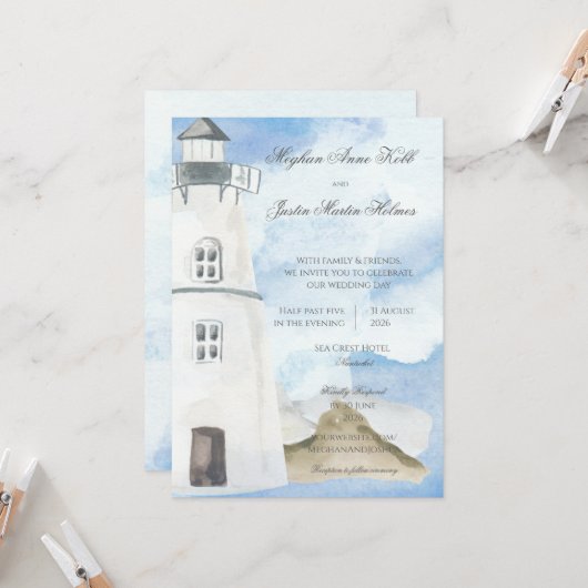 Nautical Beach mit Lighthouse Einladung (Vorderseite/Rückseite Beispiel)
