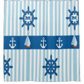 Nautical Beach Monogram Anker Blauer Streifen Duschvorhang (Vorderseite)