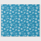 Nautical Beach Muscheln Aqua White Geschenkpapier (Flach)