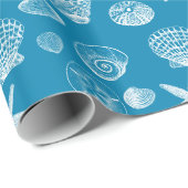 Nautical Beach Muscheln Aqua White Geschenkpapier (Rolleneckpunkt)