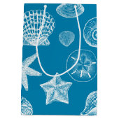 Nautical Beach Muscheln Aqua White Mittlere Geschenktüte (Rückseite)